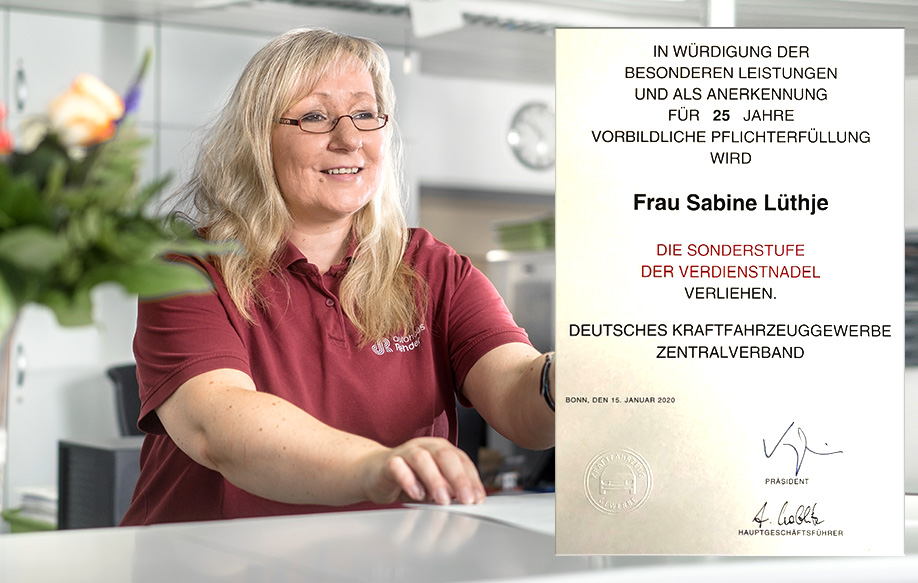 Sabine Luethje 25 Jahre im Autohaus Rehder